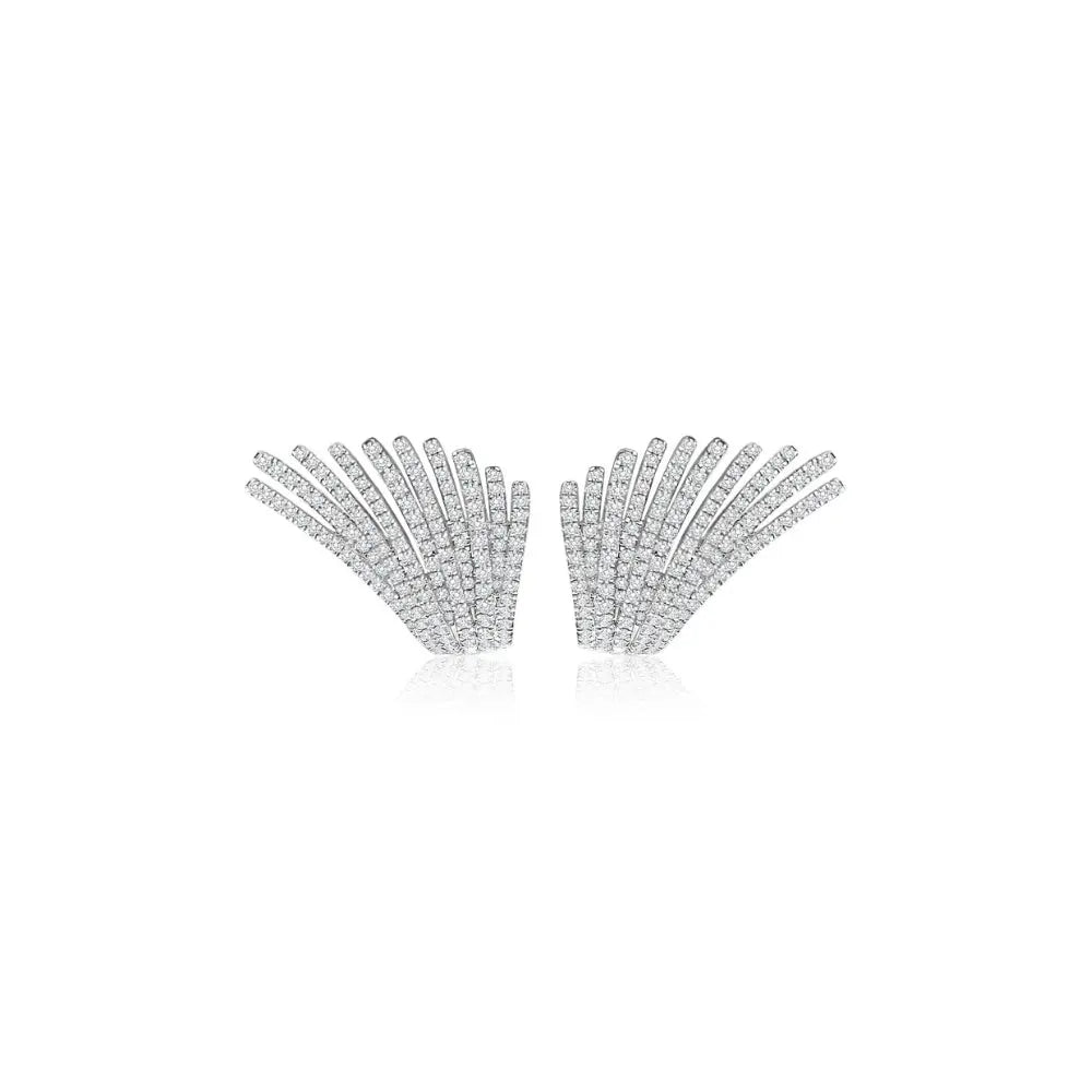 Brincos Leque de Diamante em Ouro Branco-JJ Diamond