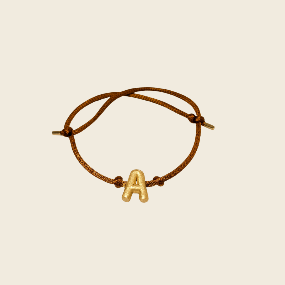 Pulseira Fio Marrom JJ Pontas em Ouro Amarelo 18k