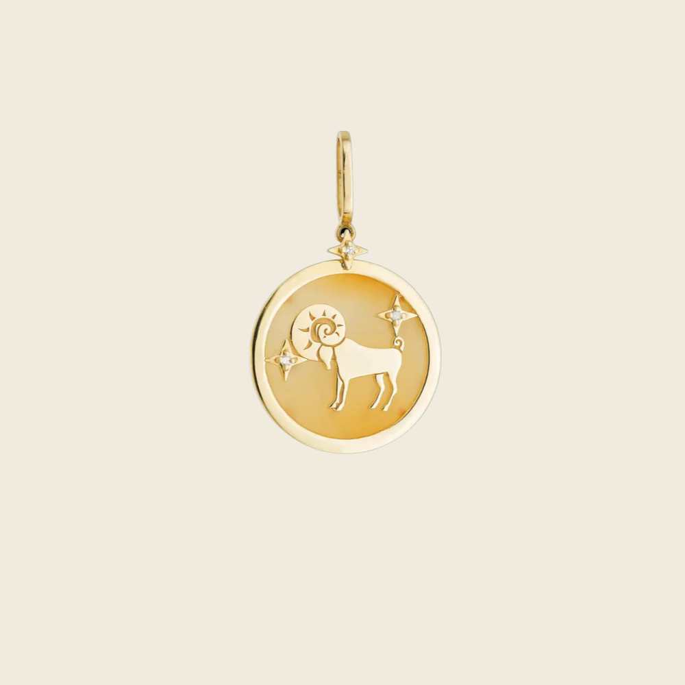 Pendente Zodíaco de Áries com Quartzo Laranja e Diamantes em Ouro Amarelo