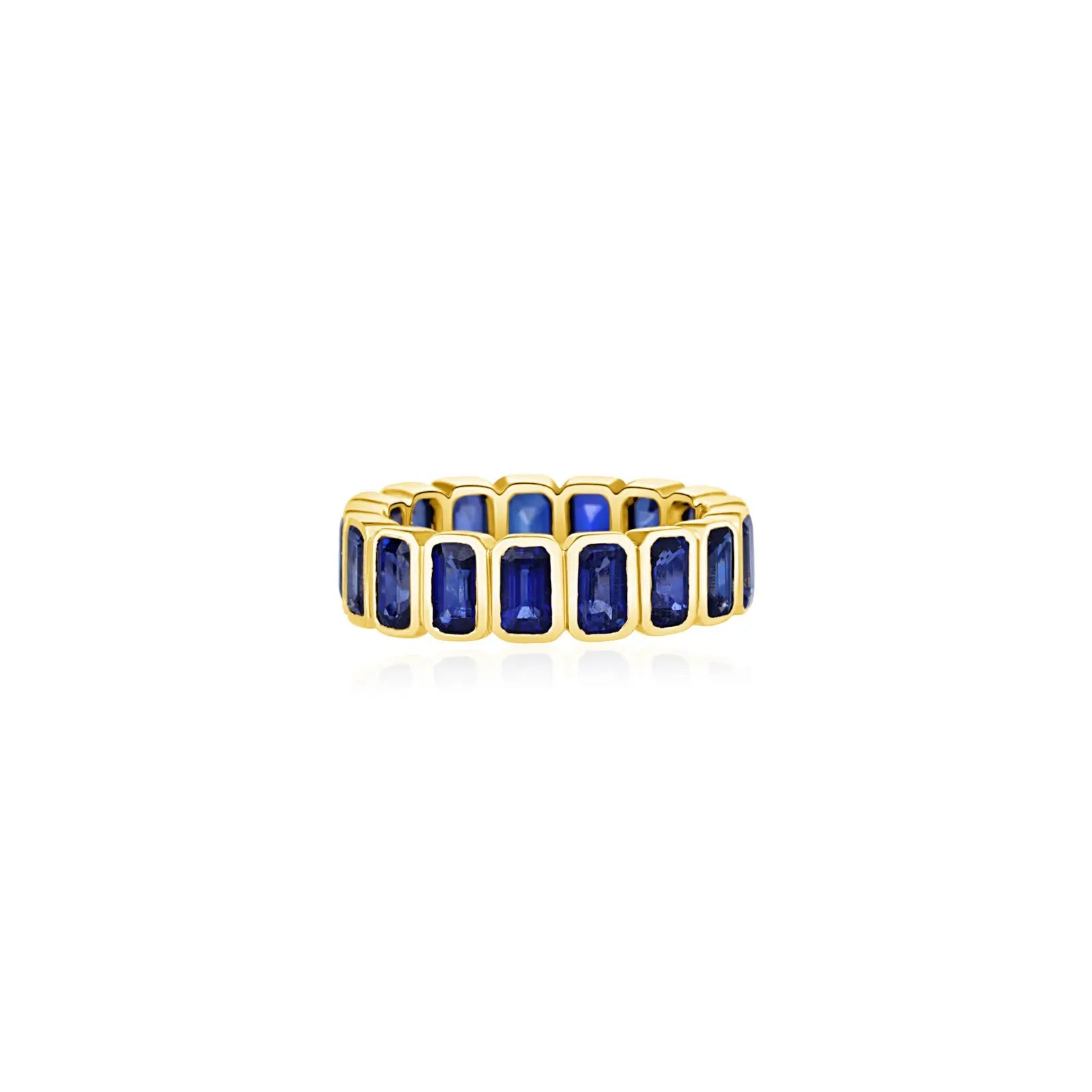 Anel Eternity com Safiras Azuis Retangulares em Ouro Amarelo - JJ Diamond