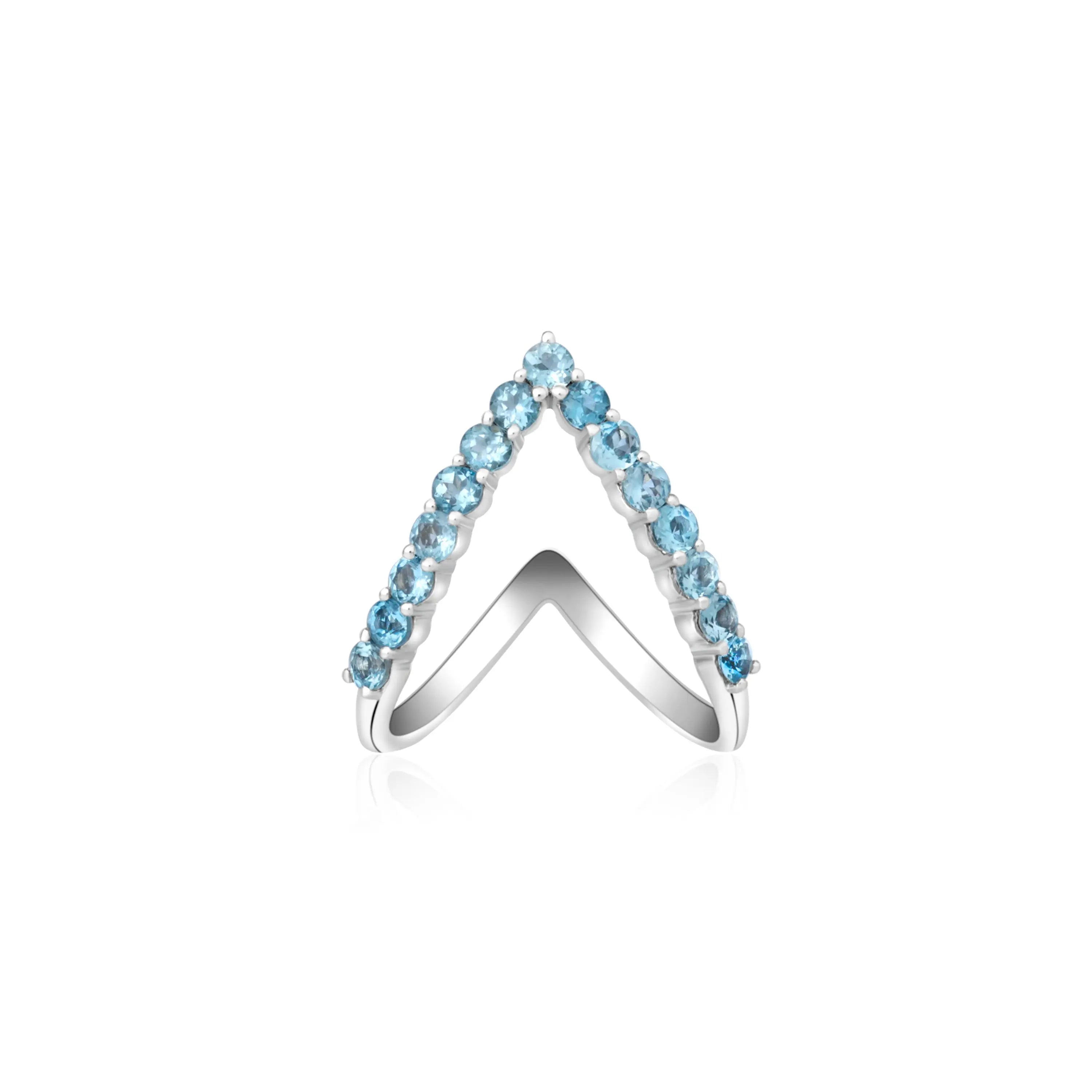 Anel V com Topázios Azuis em Ouro Branco-JJ Diamond