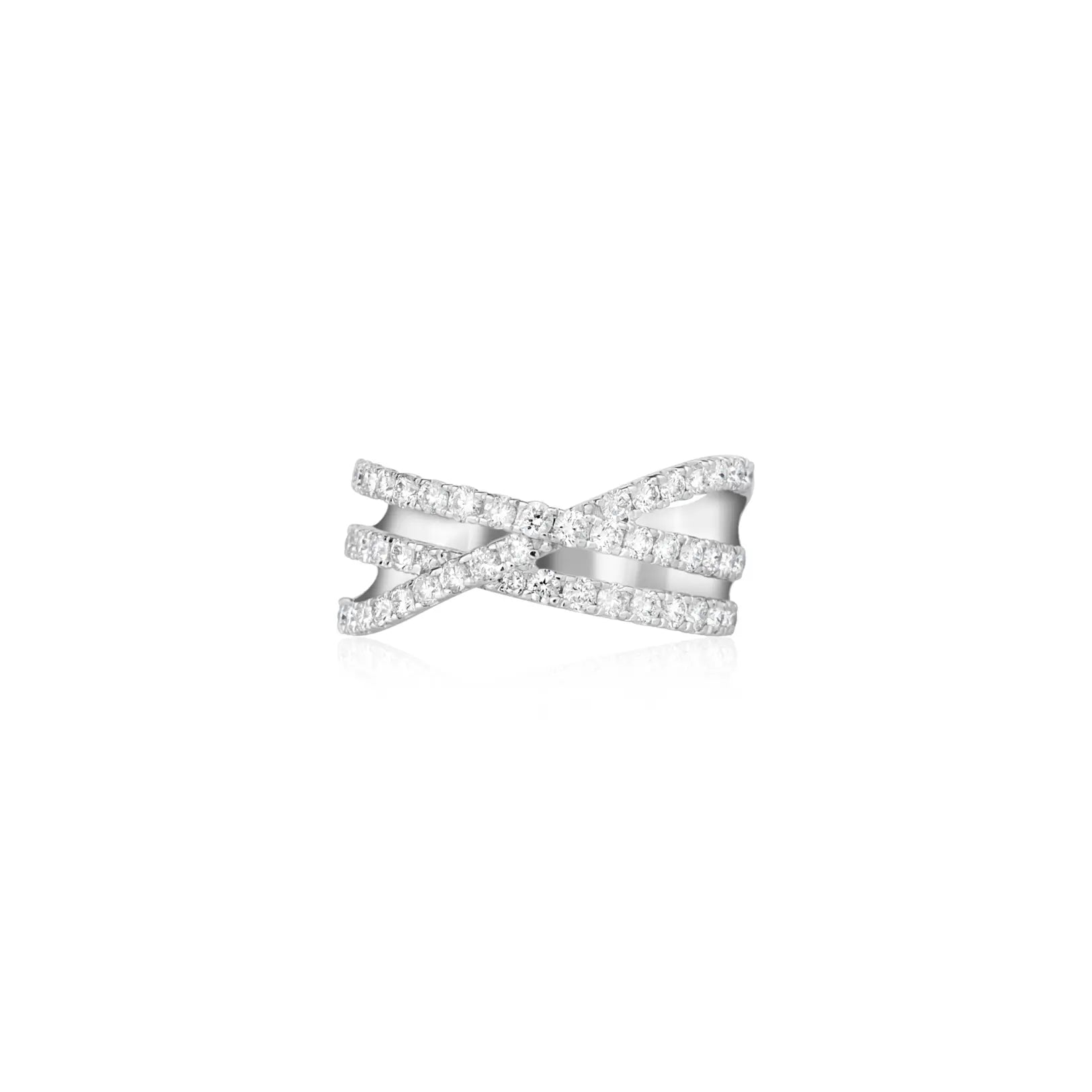 Anel com Fileiras Cruzadas de Diamantes em Ouro Branco-JJ Diamond