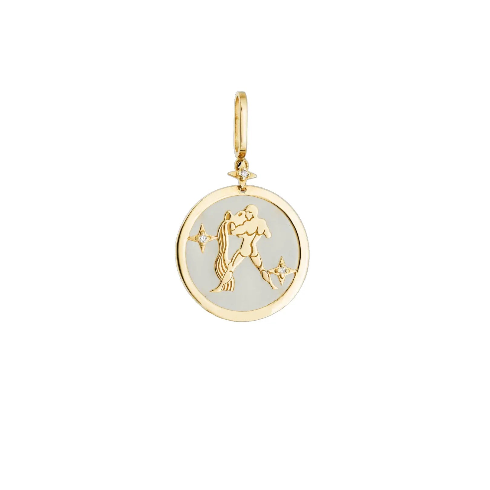 Pendente Signo de Aquário com Quartzo Branco e Diamantes-JJ Diamond