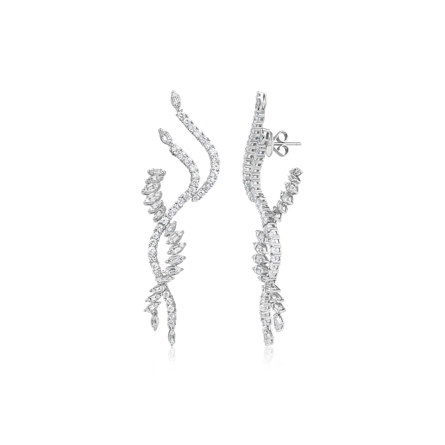 Brincos Longos Cruzamento de Ondas de Diamantes-JJ Diamond