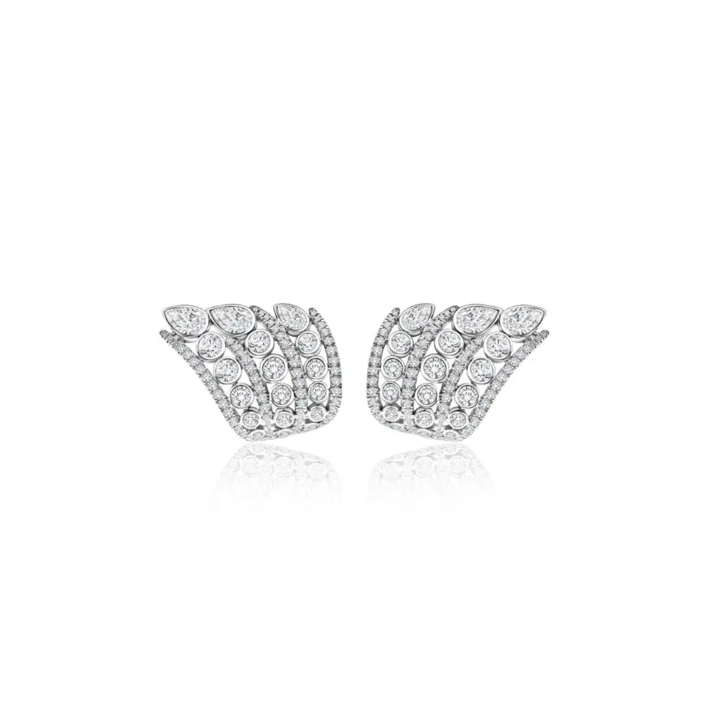 Brincos Asa de Diamante em Ouro Branco-JJ Diamond