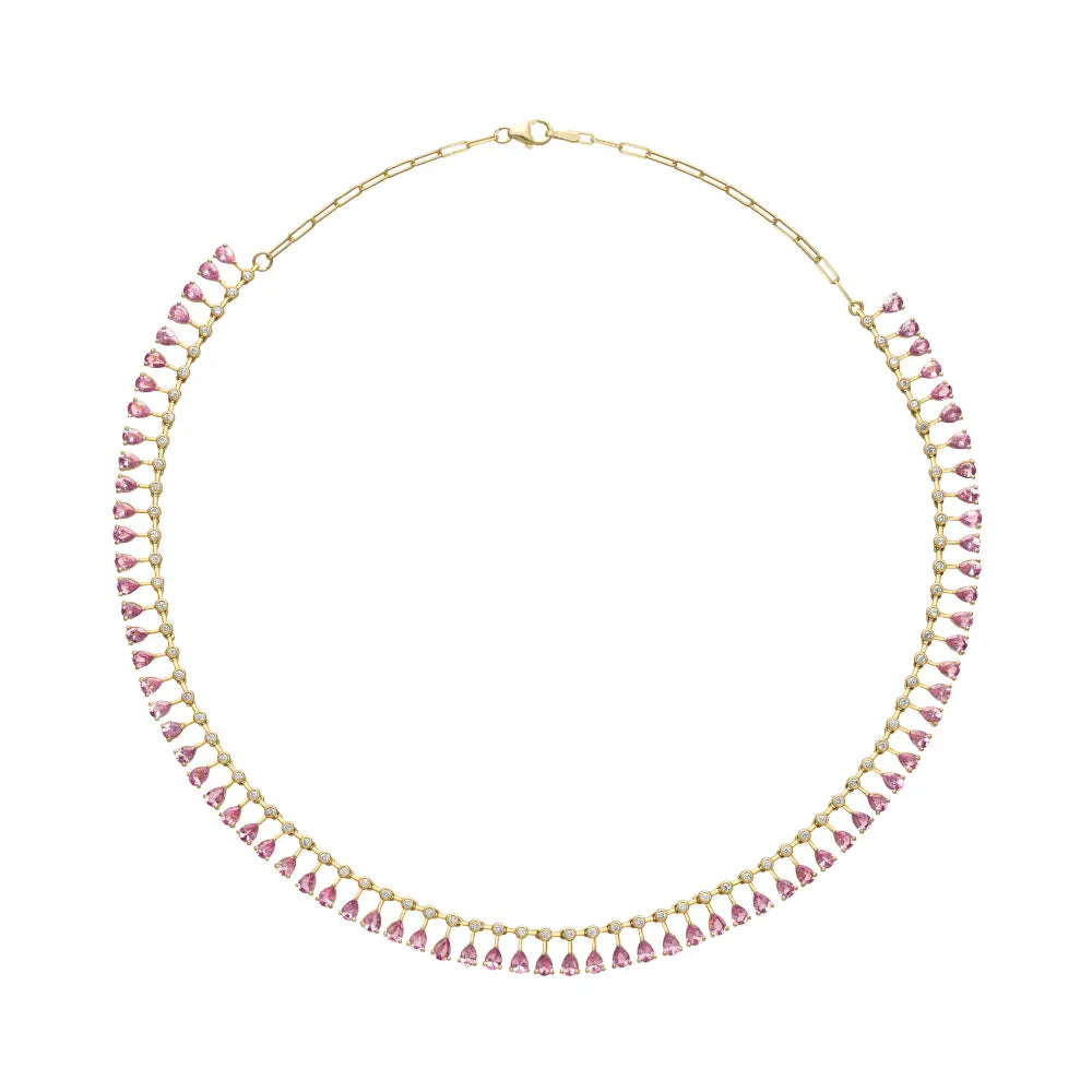 Colar Brianna com Safiras Rosas e Diamantes em Ouro Amarelo - JJ Diamond