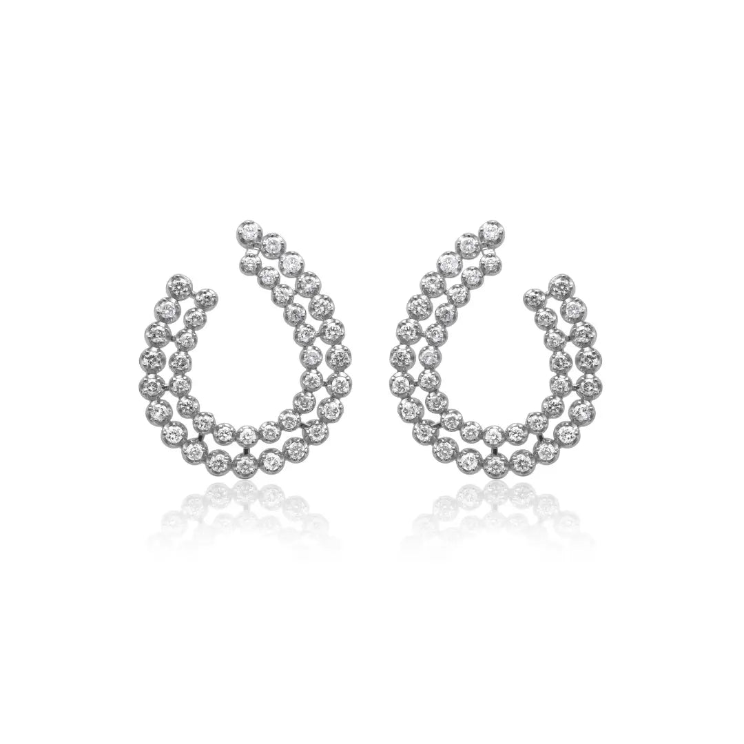 Brincos de Guirlanda de Duas Fileiras de Diamantes-JJ Diamond