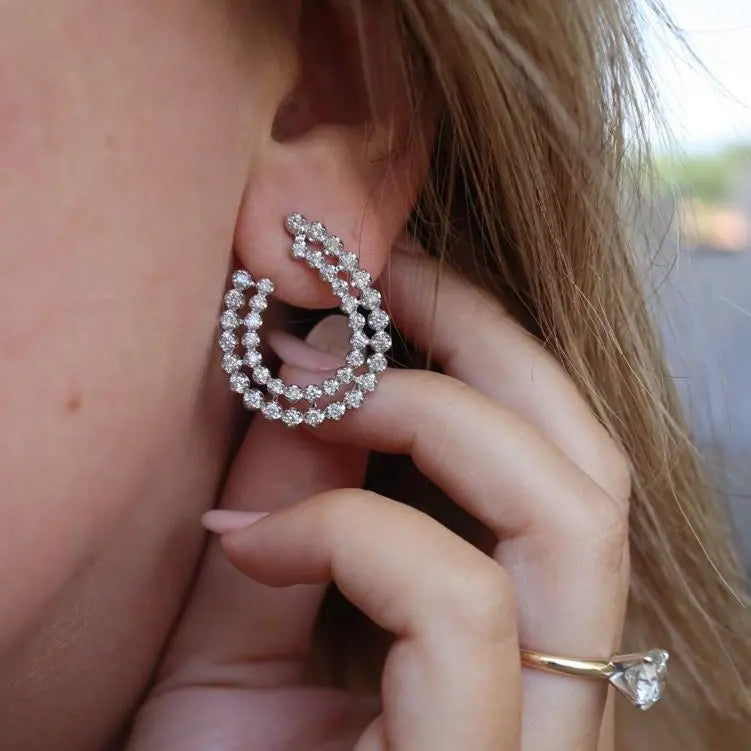 Brincos de Guirlanda de Duas Fileiras de Diamantes-JJ Diamond