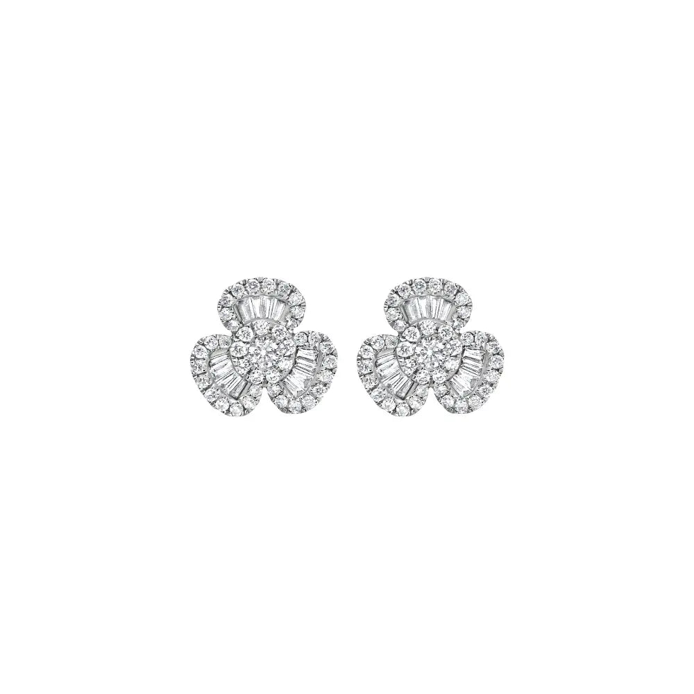 Brincos Floral de Diamante em Ouro Branco-JJ Diamond