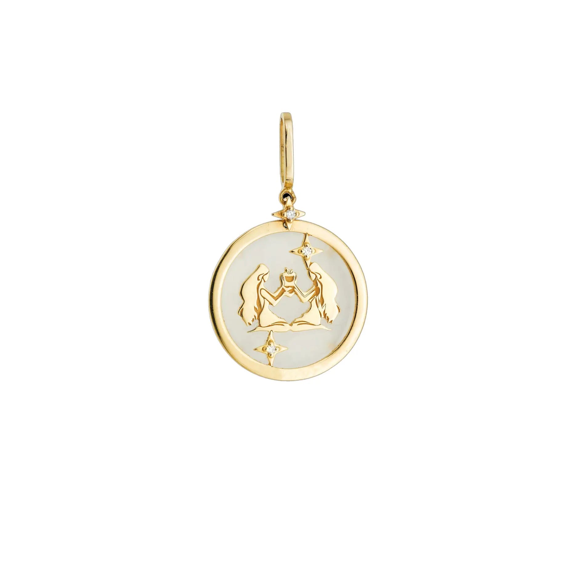 Pingente Zodíaco Gêmeso Quartzo Branco e Diamante-JJ Diamond