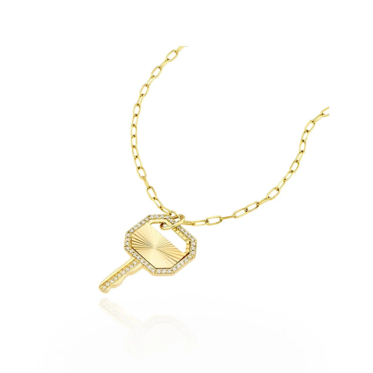 Colar com Pingente de Chave Dourada Radiante de Diamante-JJ Diamond