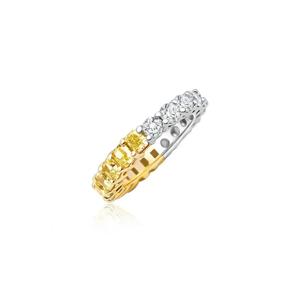 Anel Eternity Dois Tons em Ouro Branco e Amarelo de Diamante -JJ Diamond