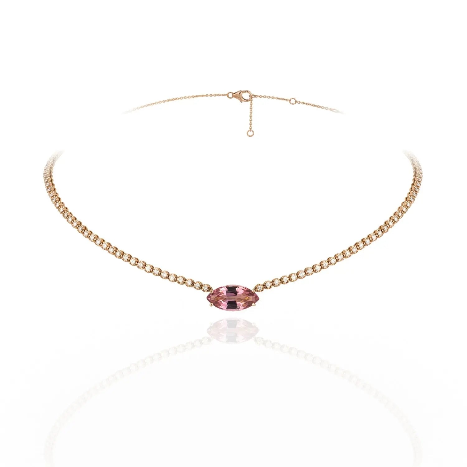 Colar Lala Turmalina Rosa e Diamante-JJ Diamond
