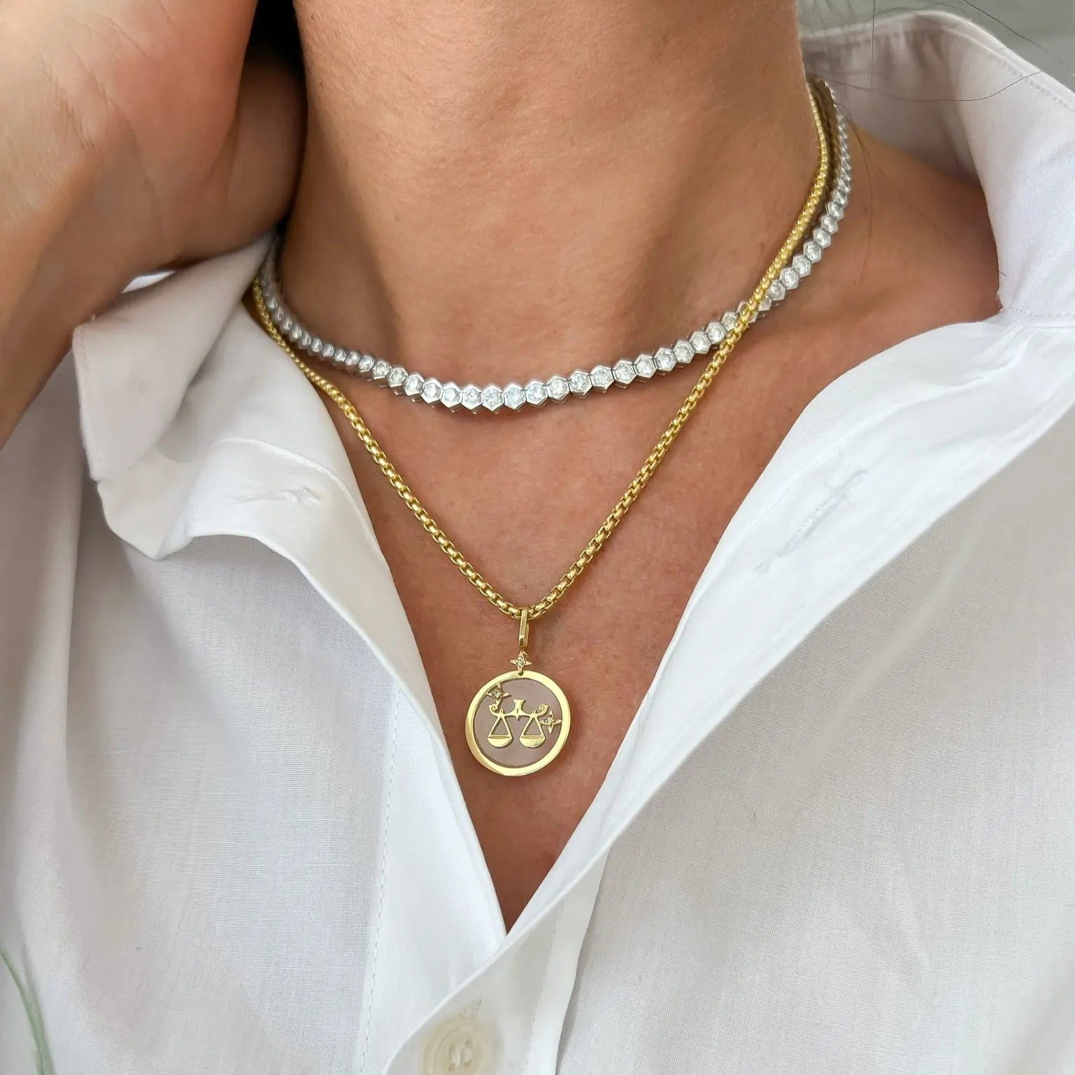 Pingente Zodíaco Libra Quartzo Branco e Diamante-JJ Diamond