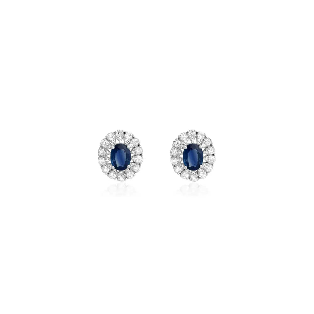 Brincos Flor Oval de Safira Azul-JJ Diamond