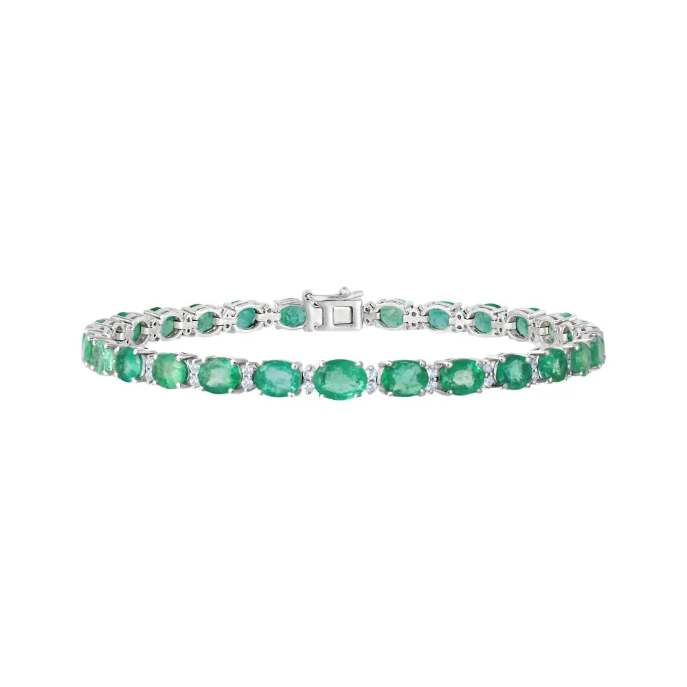 Pulseira Oval de Esmeralda e Diamante-JJ Diamond