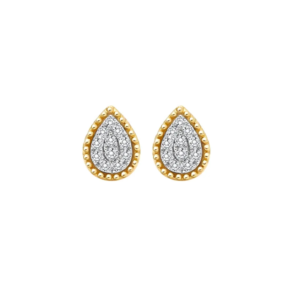 Brincos Stud Lágrima de Auréola de Diamante-JJ Diamond