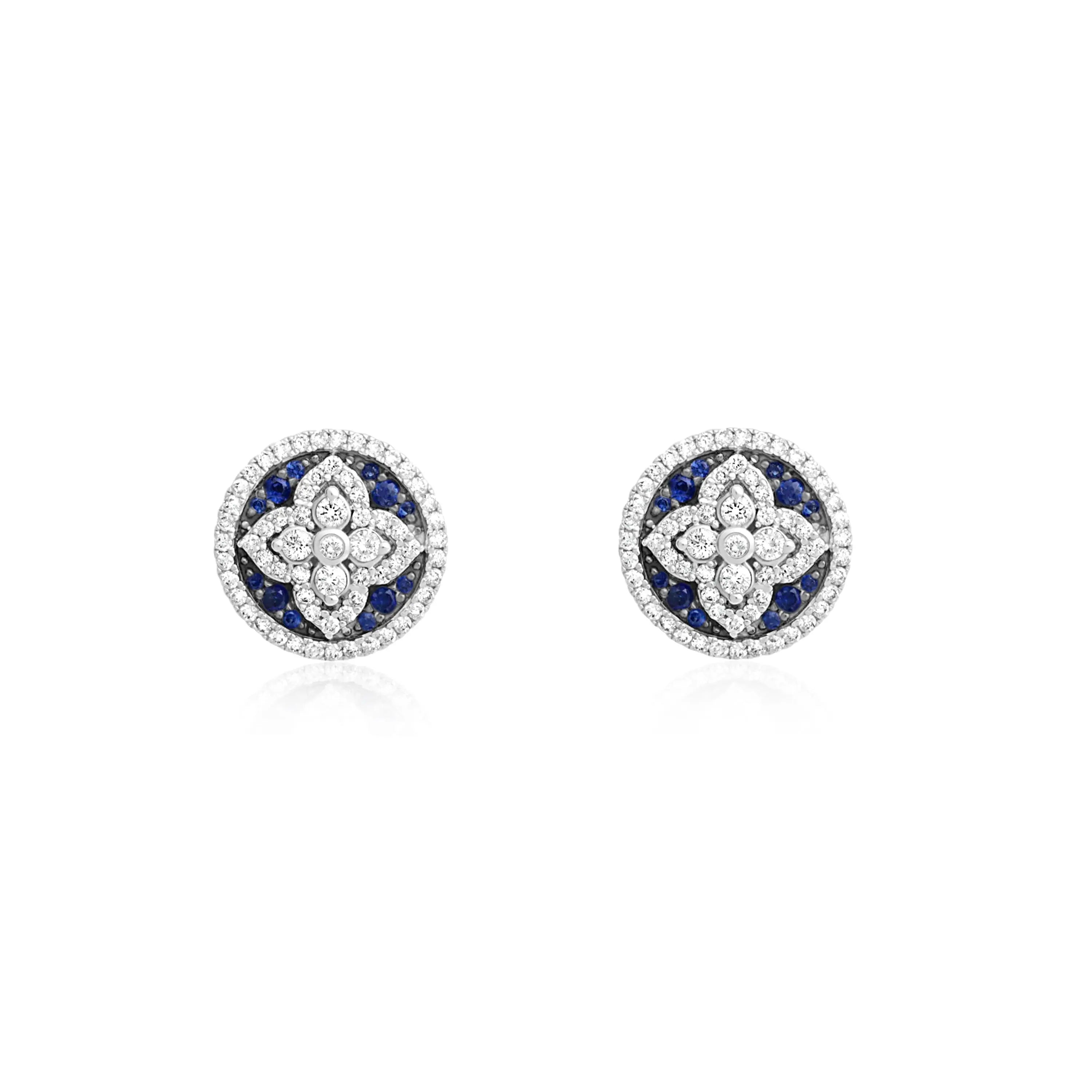Brincos Stud Floral com Safira Azul e Diamantes-JJ Diamond