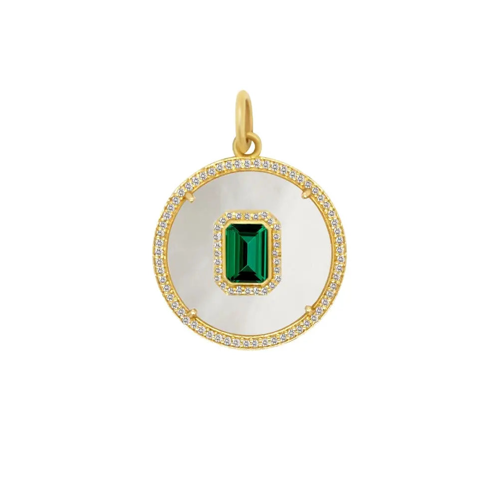 Pendente com Esmeralda e Diamantes sobre Madrepérola em Ouro Amarelo - JJ Diamond