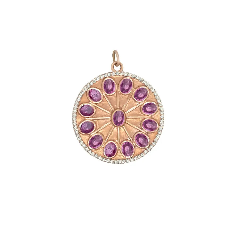 Pingente Redondo em Safira Rosa e Diamantes-JJ Diamond