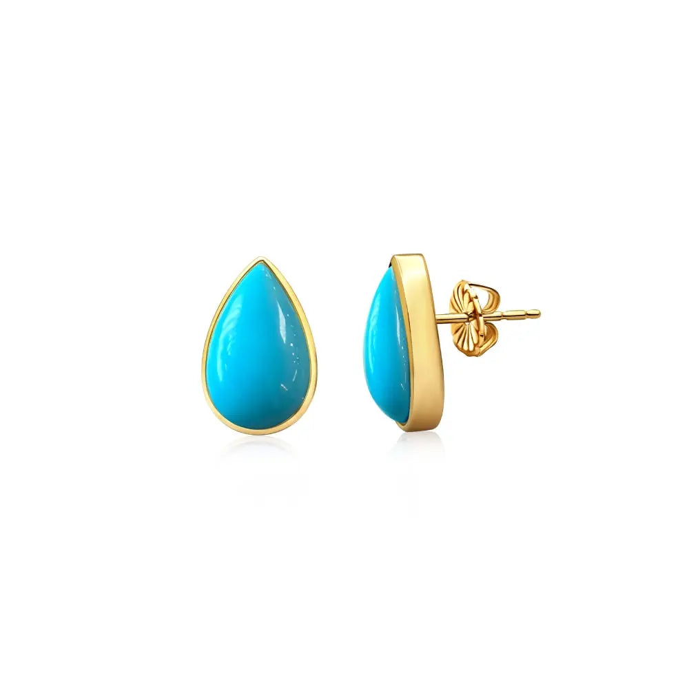 Brincos Stud Lágrima Turquesa em Ouro Amarelo-JJ Diamond