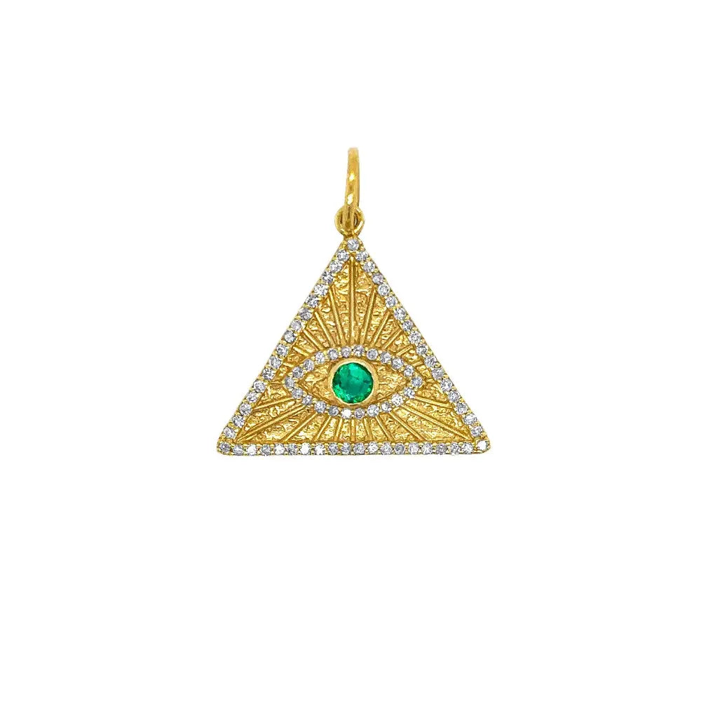 Pingente Olho Triangular de Diamante e Esmeralda-JJ Diamond