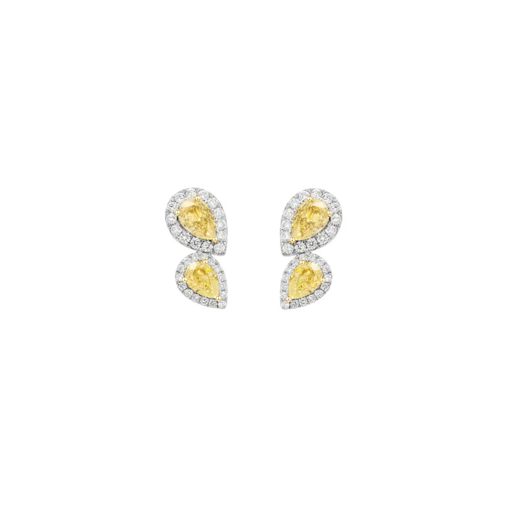 Brincos Stud de Diamante Pêra Amarelo e branco-JJ Diamond
