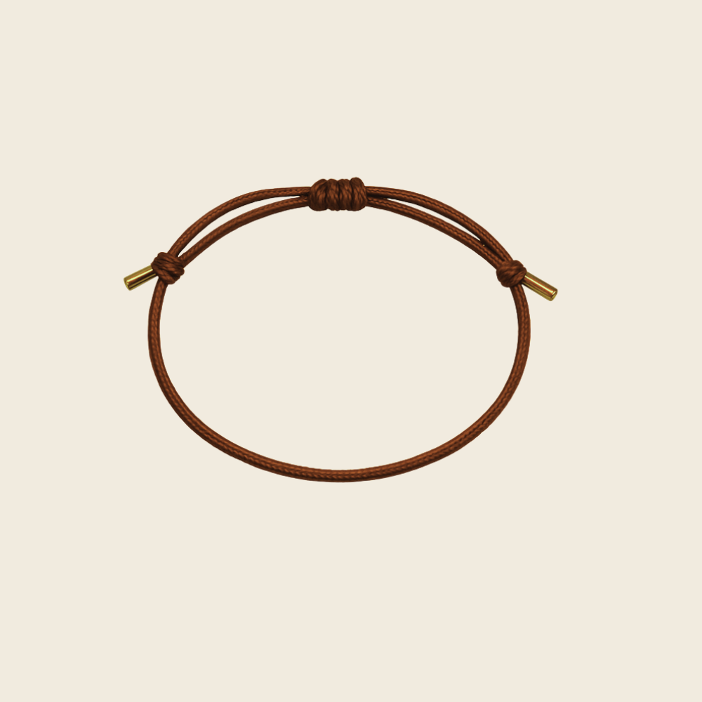 Pulseira Fio Marrom JJ Pontas em Ouro Amarelo 18k