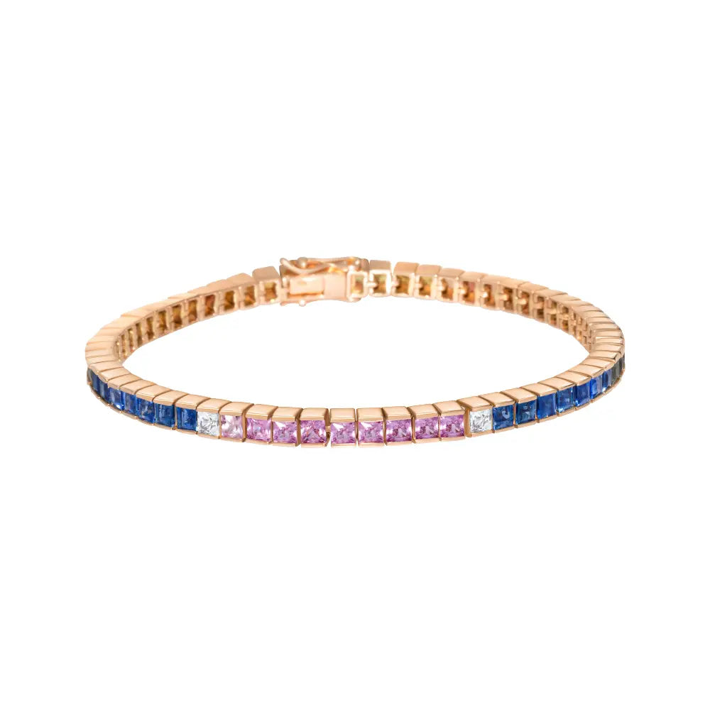 Pulseira Riviera de Safira Azul e Rosa-JJ Diamond