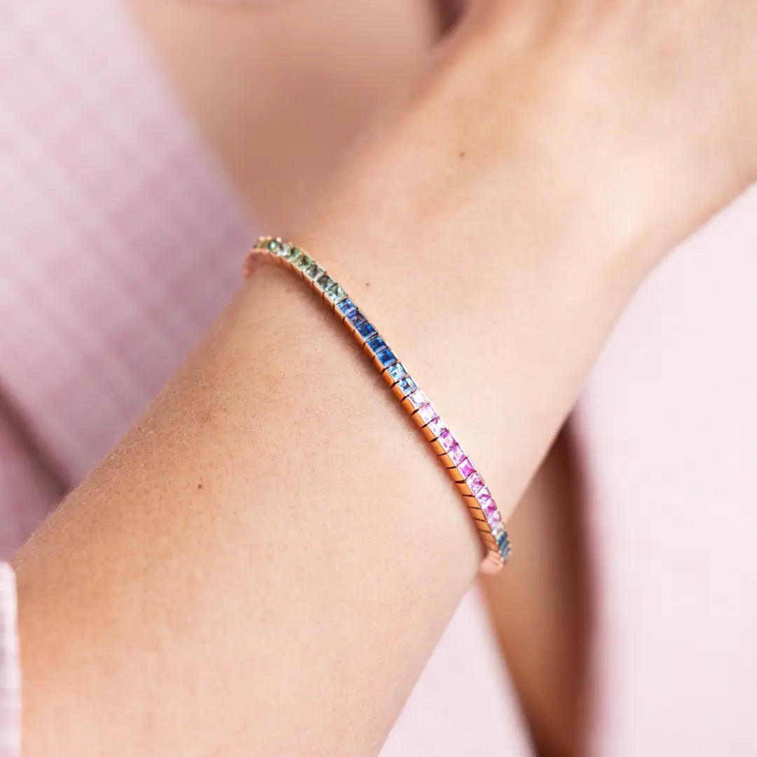 Pulseira Riviera de Safira Azul e Rosa-JJ Diamond