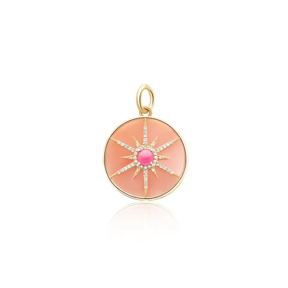  Pingente Explosão Estelar de Opala Rosa e Ouro Amarelo-JJ Diamond