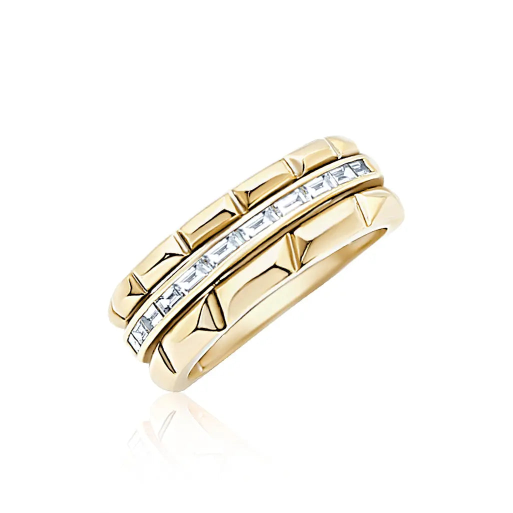 Anel de Diamante Baguete Dourado-JJ Diamond