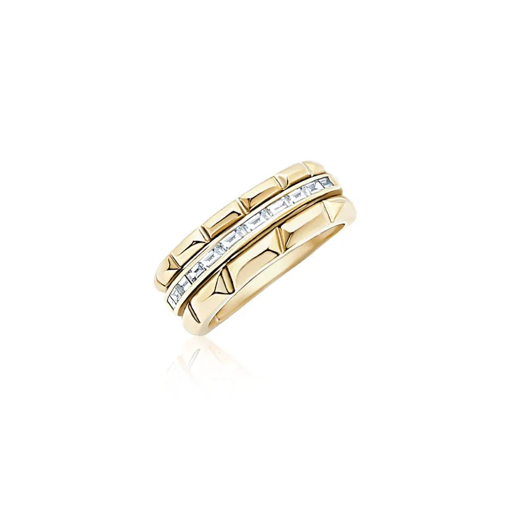 Anel de Diamante Baguete Dourado-JJ Diamond