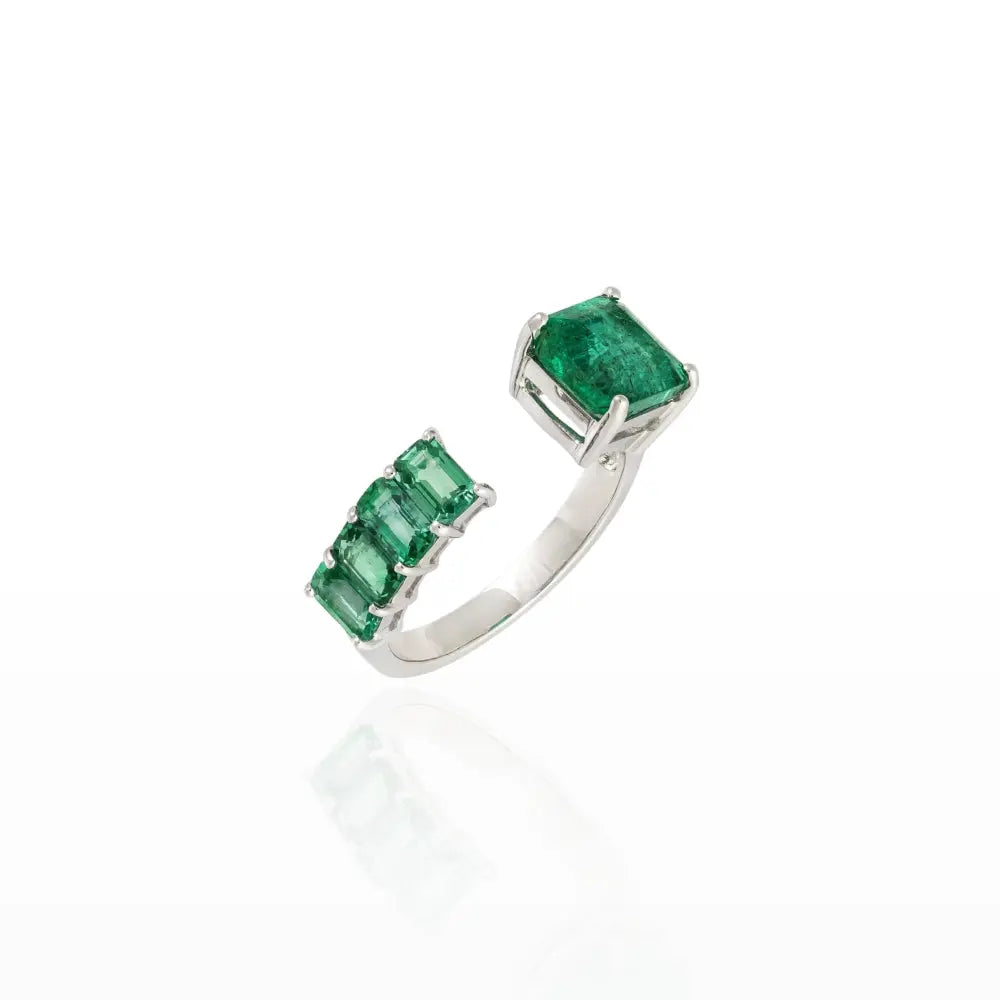 Anel Aberto de Esmeralda em Ouro Branco-JJ Diamond