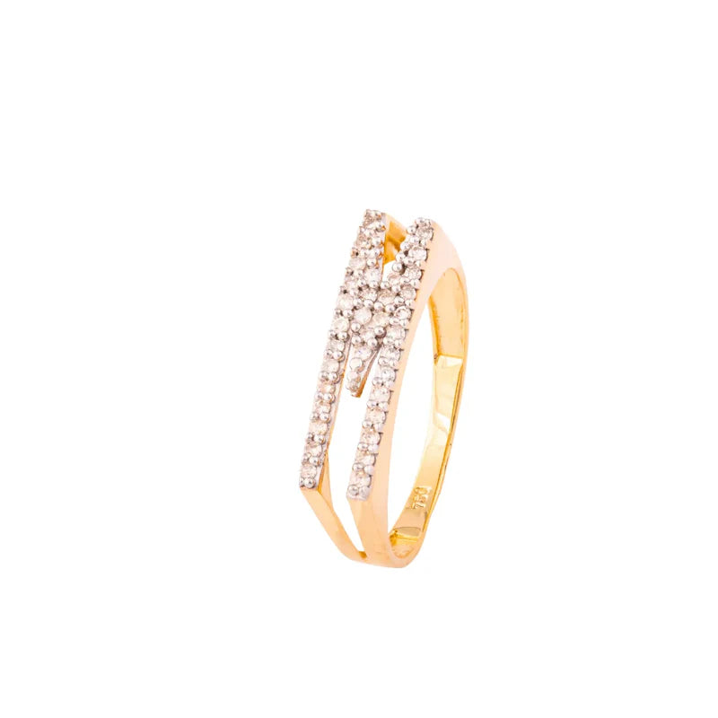 Anel Letra em Ouro Amarelo e Brilhantes • M