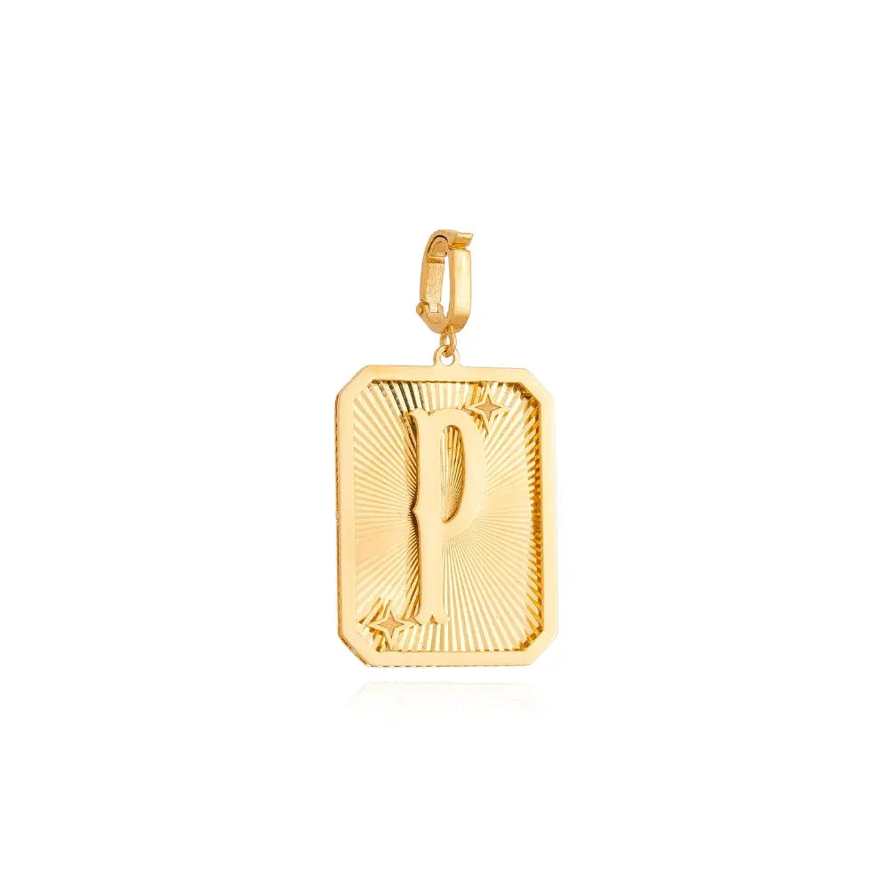 Pingente Medalha de Letra em Ouro Amarelo-JJ Diamond