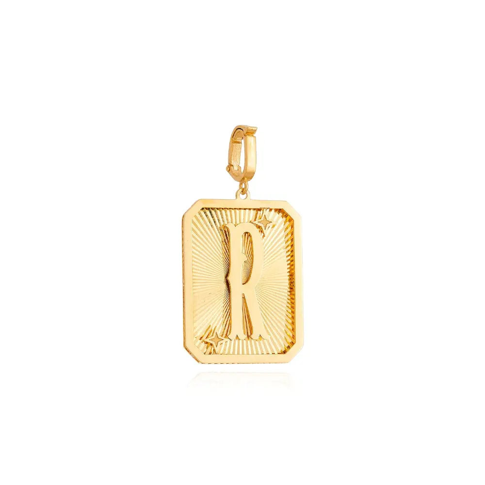 Pingente Medalha de Letra em Ouro Amarelo-JJ Diamond