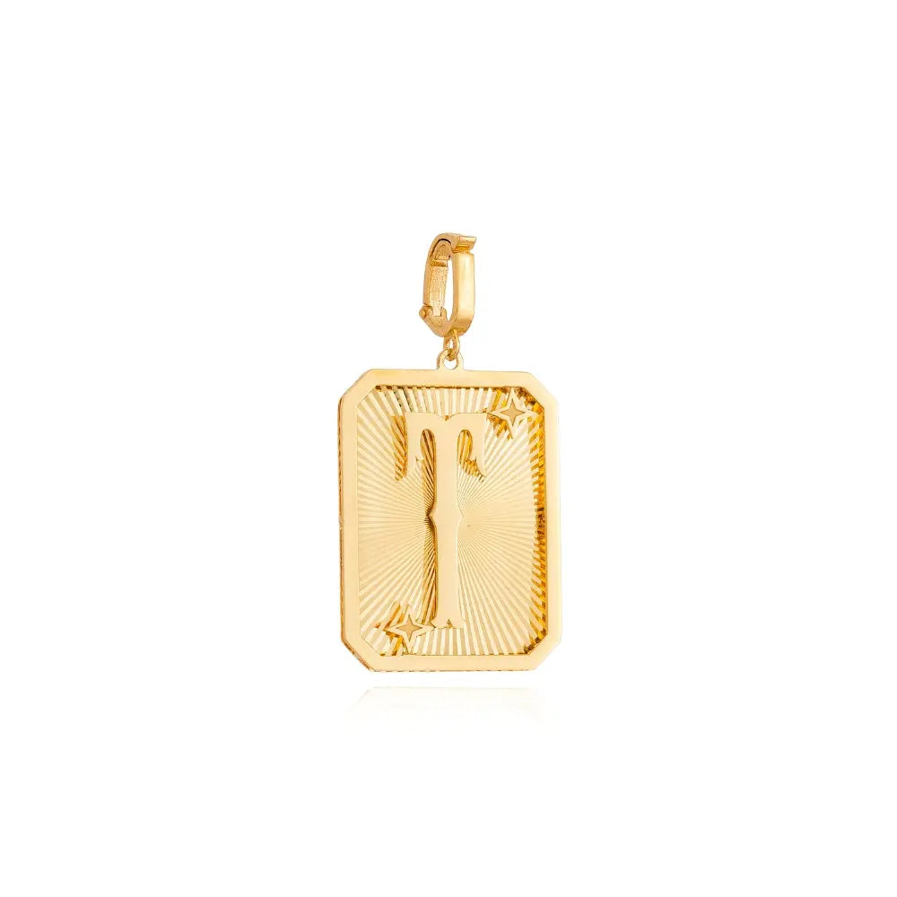 Pingente Medalha de Letra em Ouro Amarelo-JJ Diamond