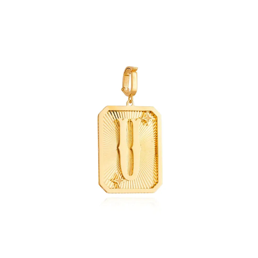 Pingente Medalha de Letra em Ouro Amarelo-JJ Diamond