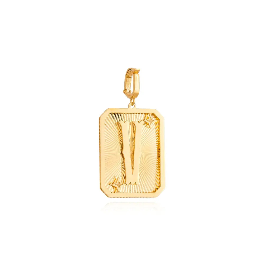 Pingente Medalha de Letra em Ouro Amarelo-JJ Diamond