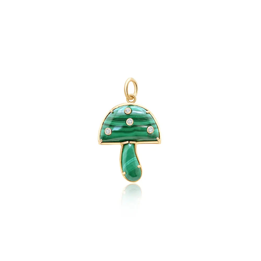  Pingente Cogumelo de Malaquita e Diamantes em Ouro Amarelo-JJ Diamond