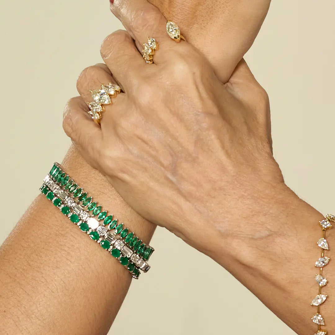 Pulseira Oval de Esmeralda e Diamante-JJ Diamond