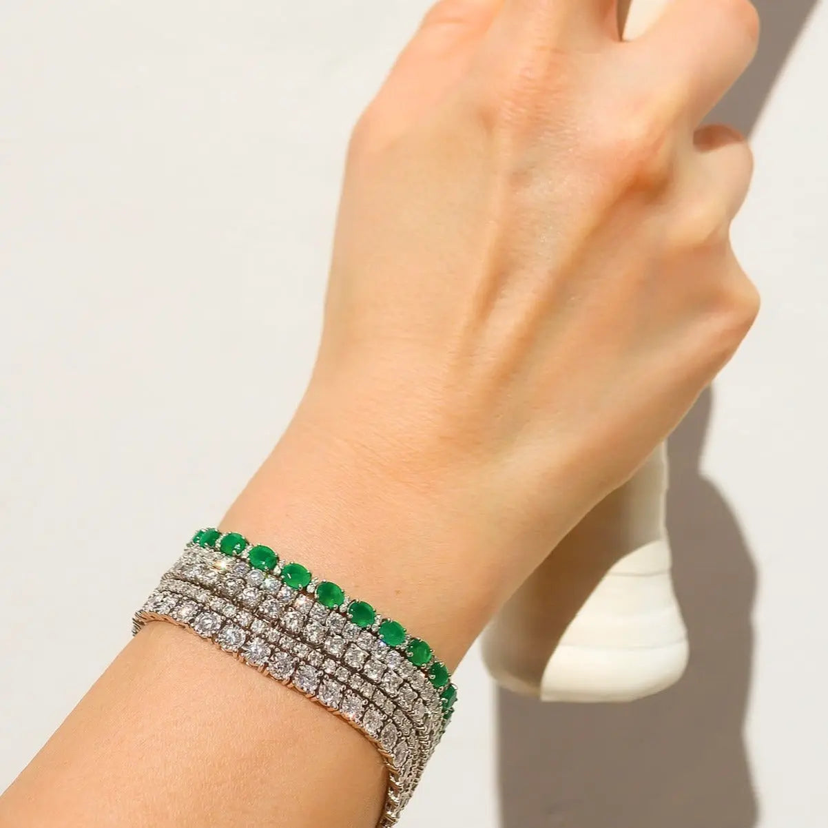 Pulseira Oval de Esmeralda e Diamante-JJ Diamond