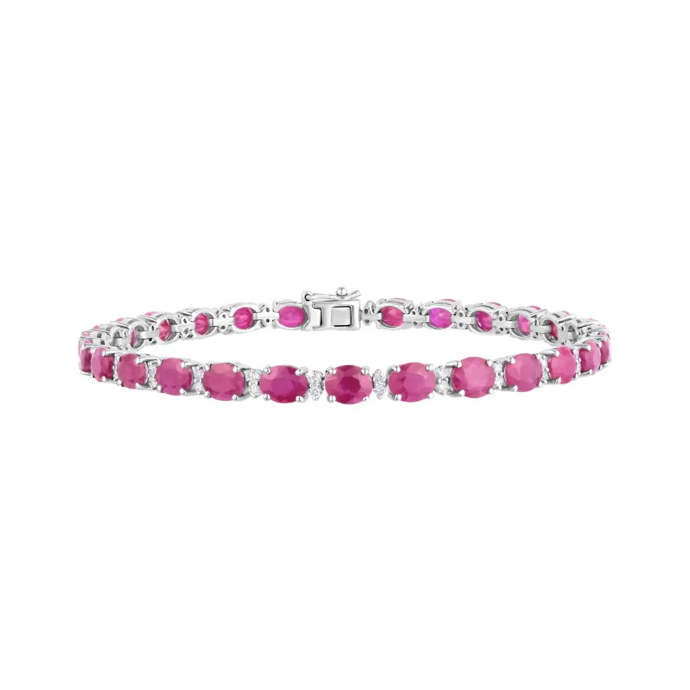 Pulseira Oval de Rubi e Diamante-JJ Diamond