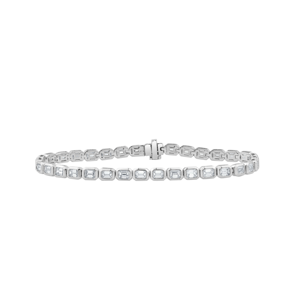 Pulseira Bezel com Diamantes Emerald Cut em Ouro Amarelo ou Branco