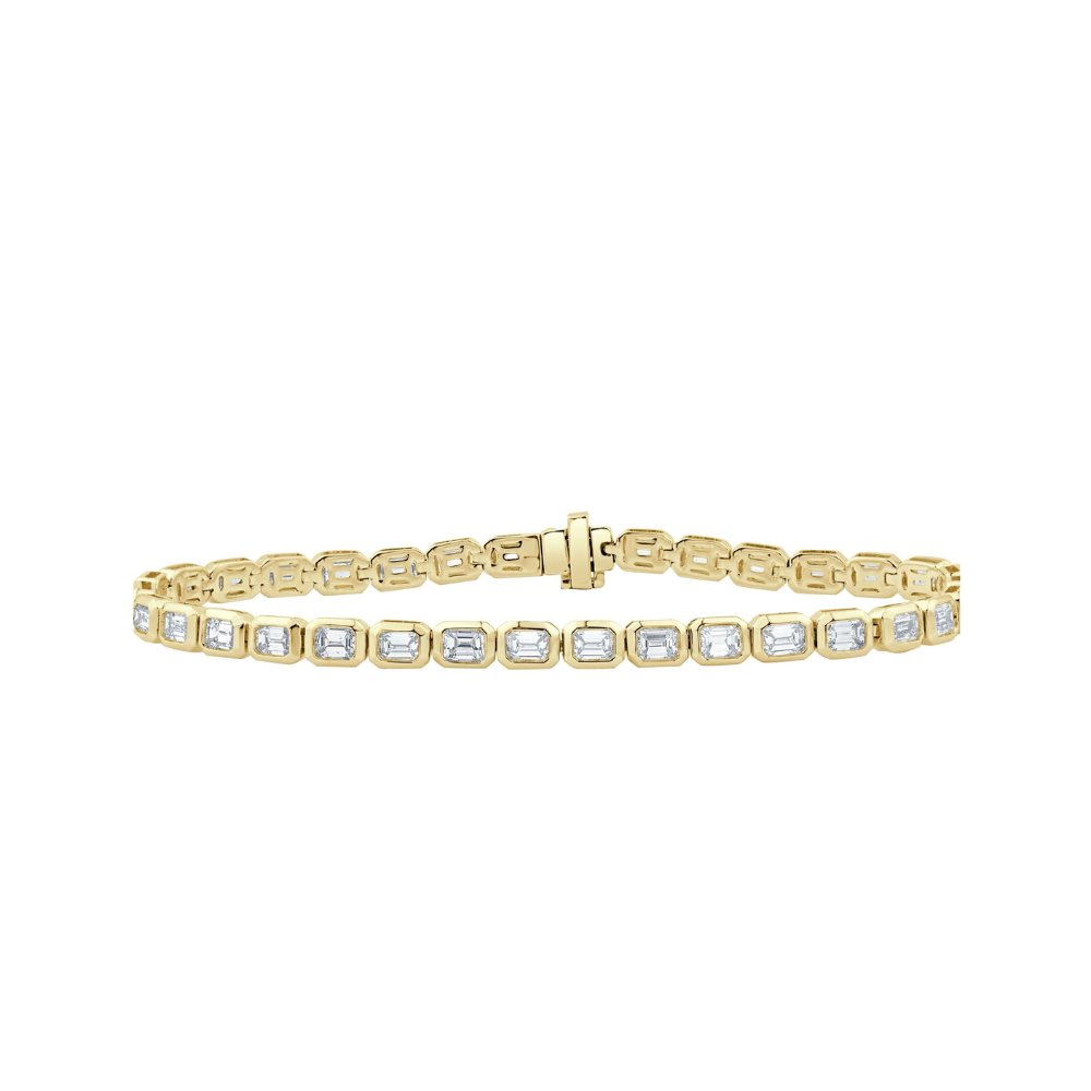Pulseira Bezel com Diamantes Emerald Cut em Ouro Amarelo ou Branco