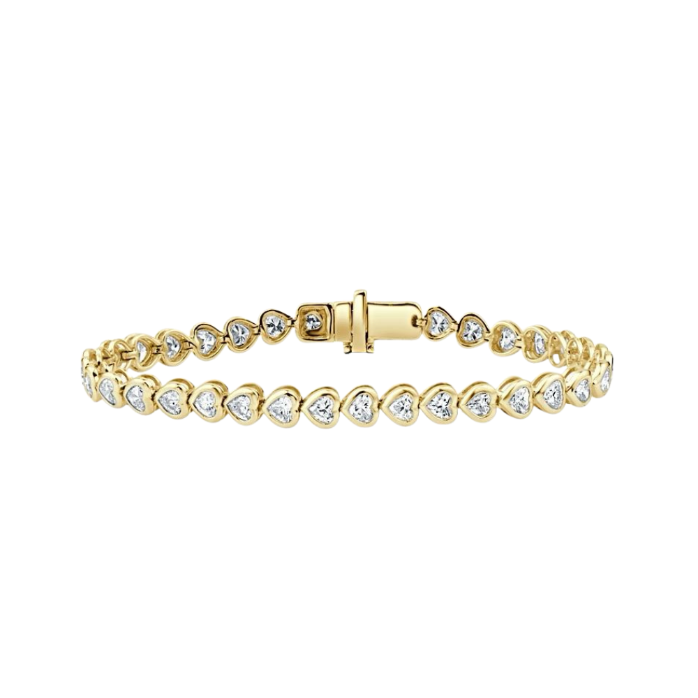 Pulseira Bezel com Diamantes Coração em Ouro - JJ Diamond