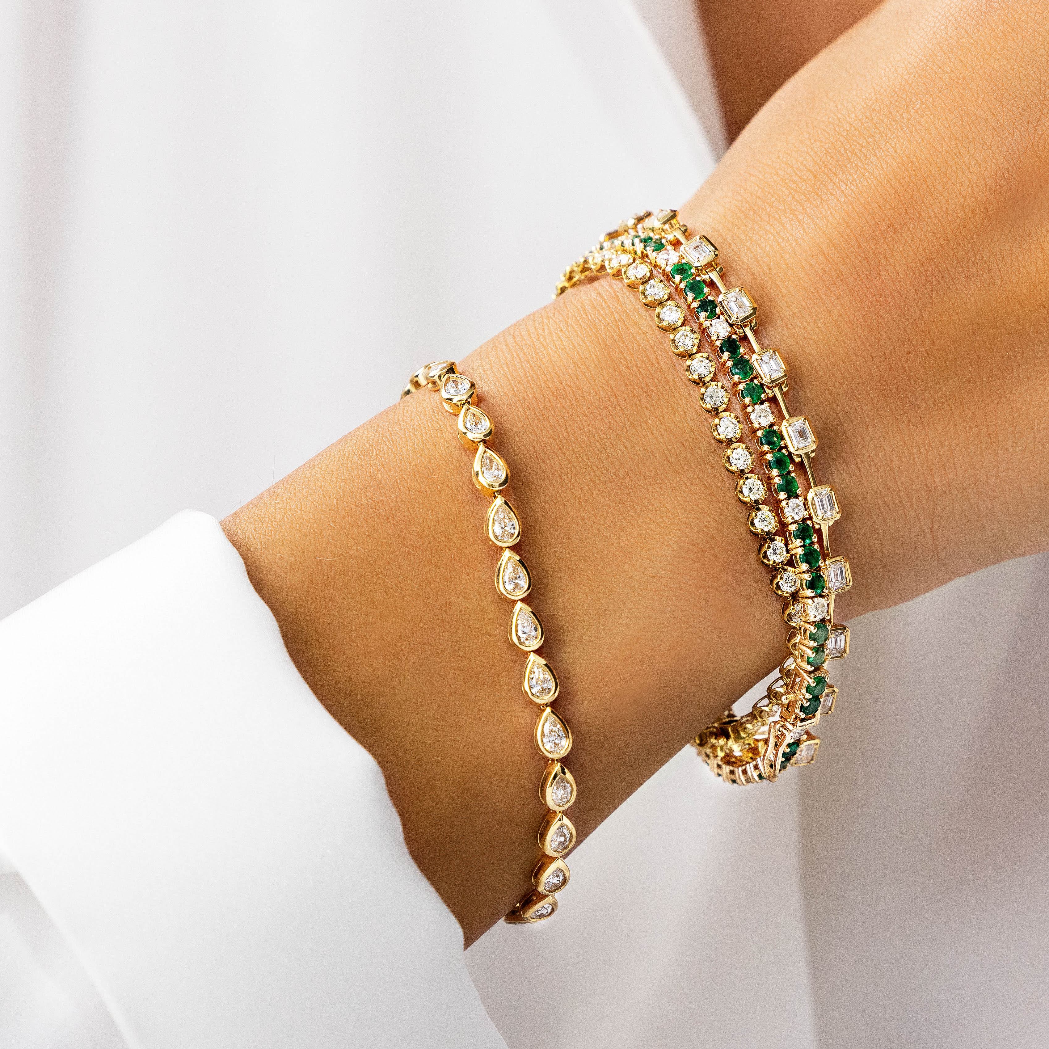 Pulseira Bezel com Diamantes Gota em Ouro Amarelo ou Branco - JJ