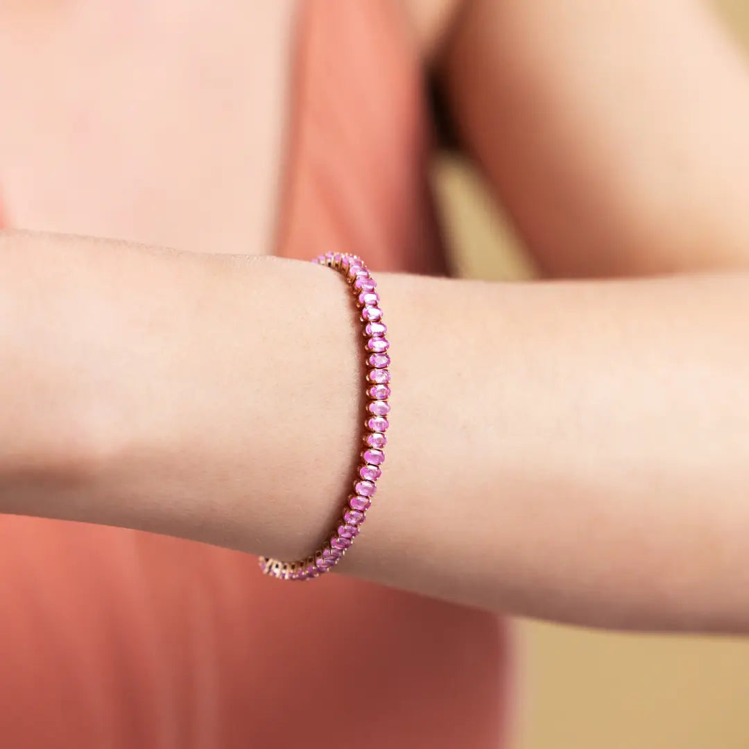 Pulseira Oval de Safira Rosa-JJ Diamond