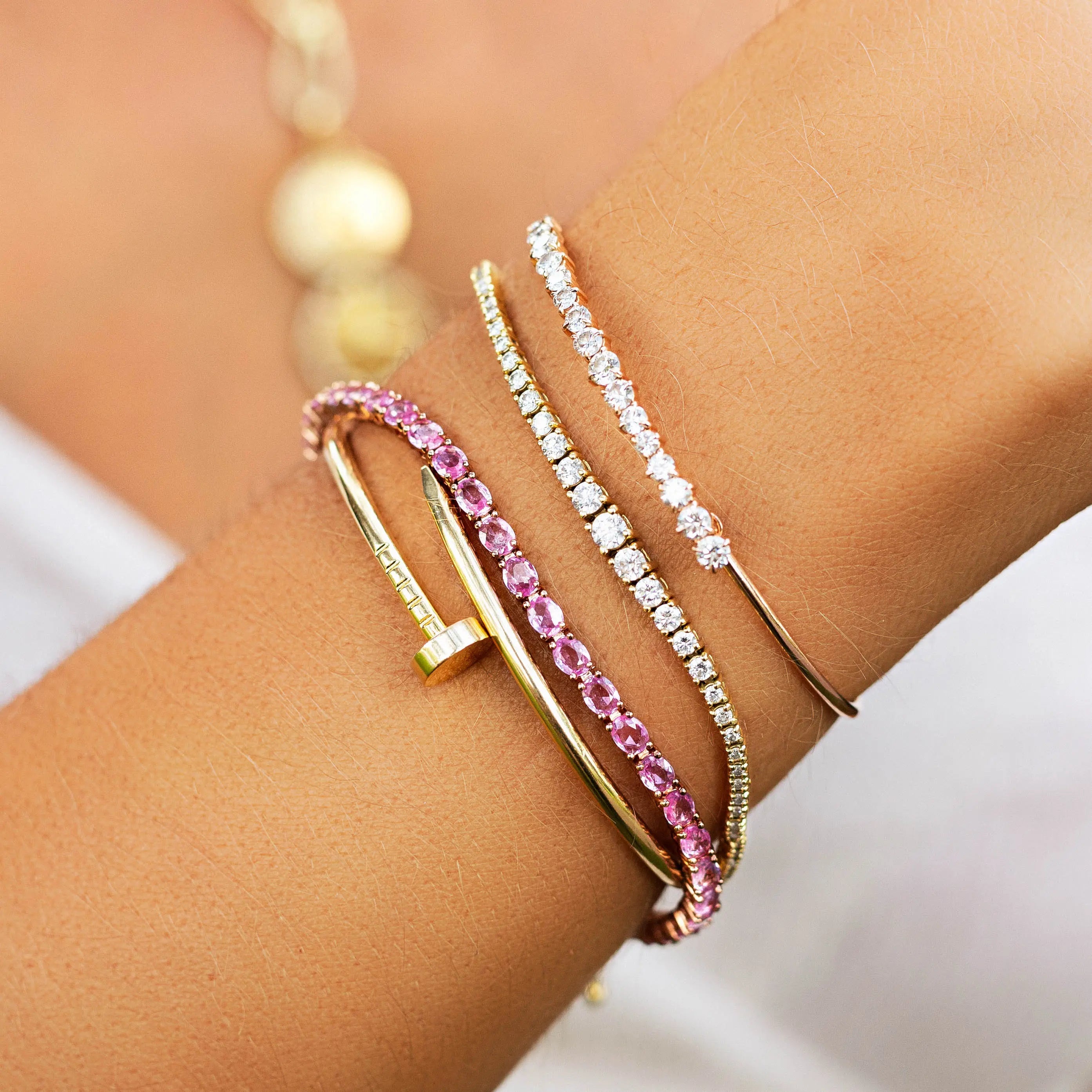 Pulseira Riviera com Safiras Rosas em Ouro Rosé - JJ Diamond